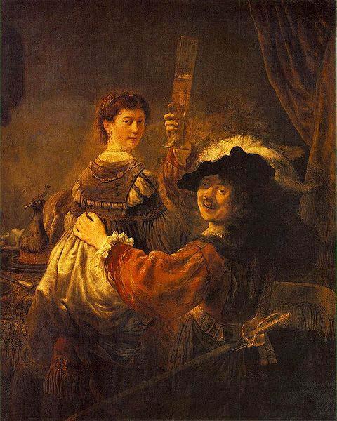 REMBRANDT Harmenszoon van Rijn Rembrandt and Saskia pose as The Prodigal Son in the Tavern Germany oil painting art